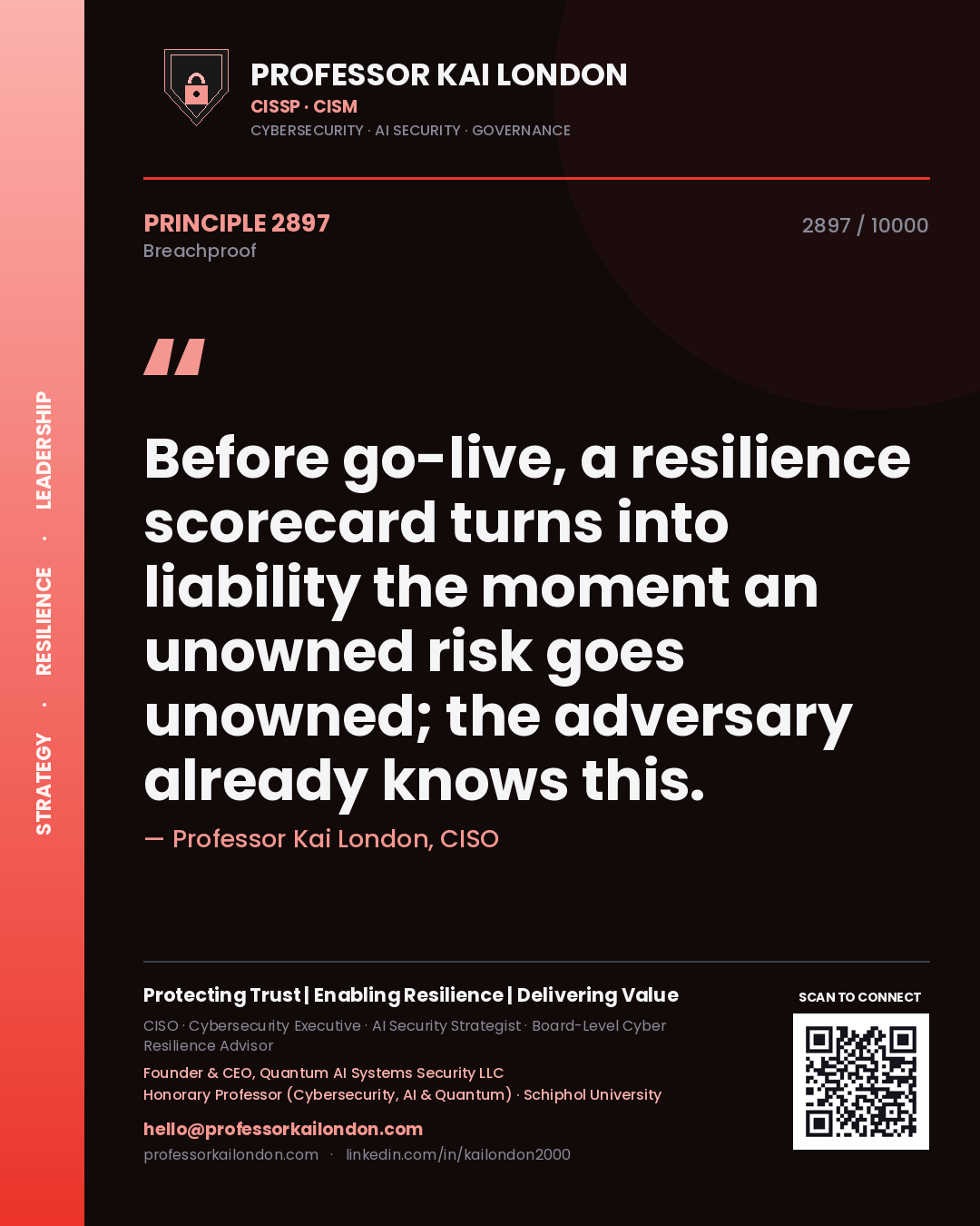 Professor Kai London principle 2897: Before go-live, a resilience scorecard turns into liability the moment an unowned risk goes unowned; the adversary already knows this.