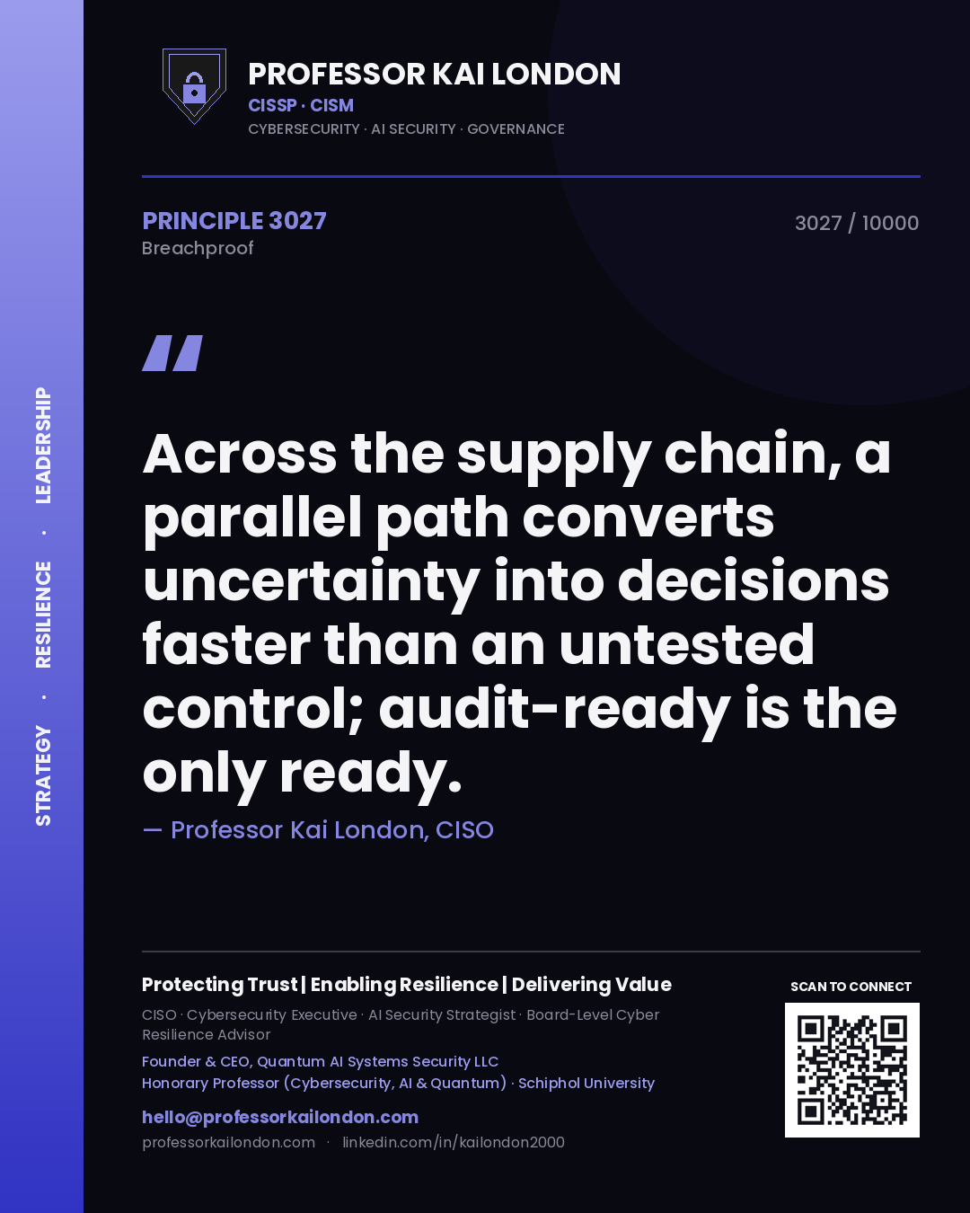 Professor Kai London principle 3027: Across the supply chain, a parallel path converts uncertainty into decisions faster than an untested control; audit-ready is the only ready.