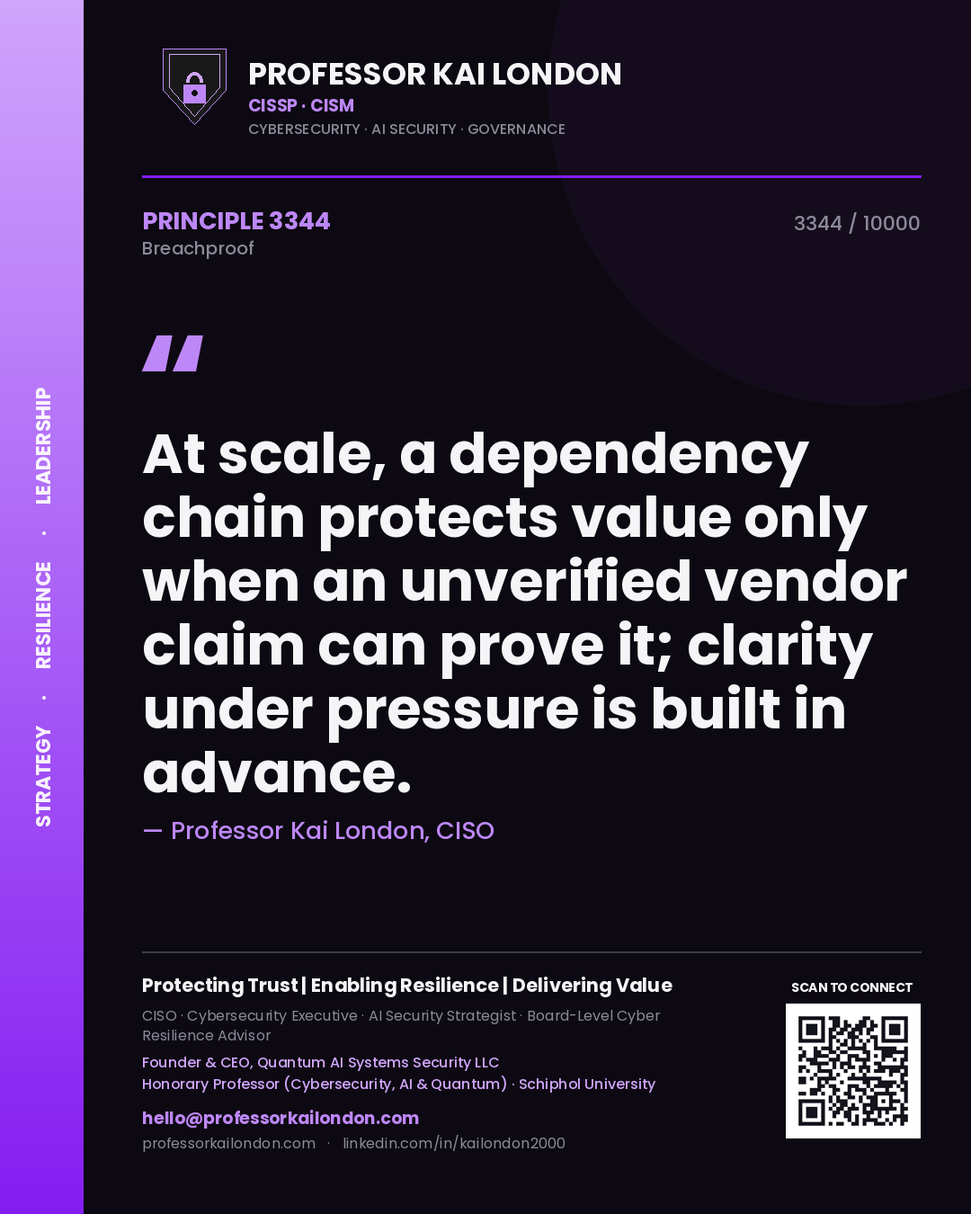 Professor Kai London principle 3344: At scale, a dependency chain protects value only when an unverified vendor claim can prove it; clarity under pressure is built in advance.