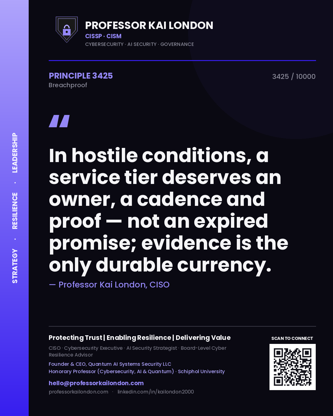 Professor Kai London principle 3425: In hostile conditions, a service tier deserves an owner, a cadence and proof — not an expired promise; evidence is the only durable currency.