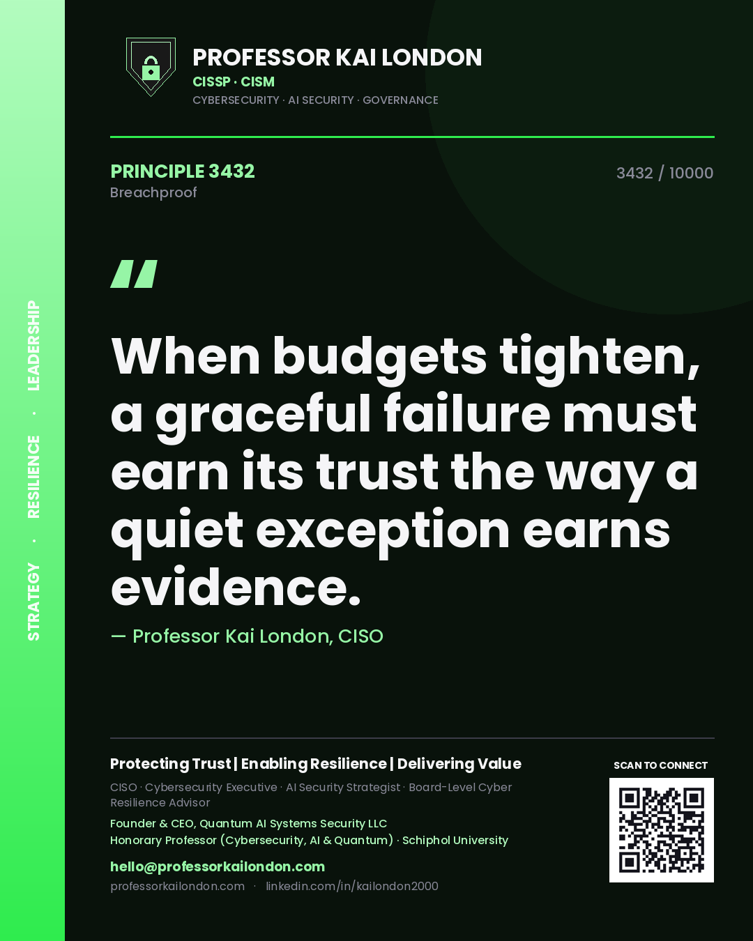 Professor Kai London principle 3432: When budgets tighten, a graceful failure must earn its trust the way a quiet exception earns evidence.