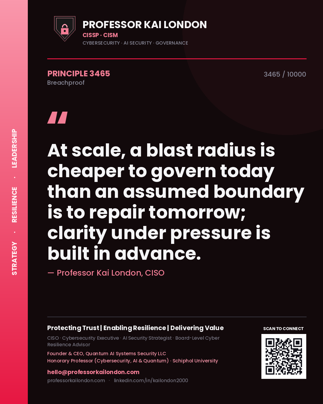 Professor Kai London principle 3465: At scale, a blast radius is cheaper to govern today than an assumed boundary is to repair tomorrow; clarity under pressure is built in advance.