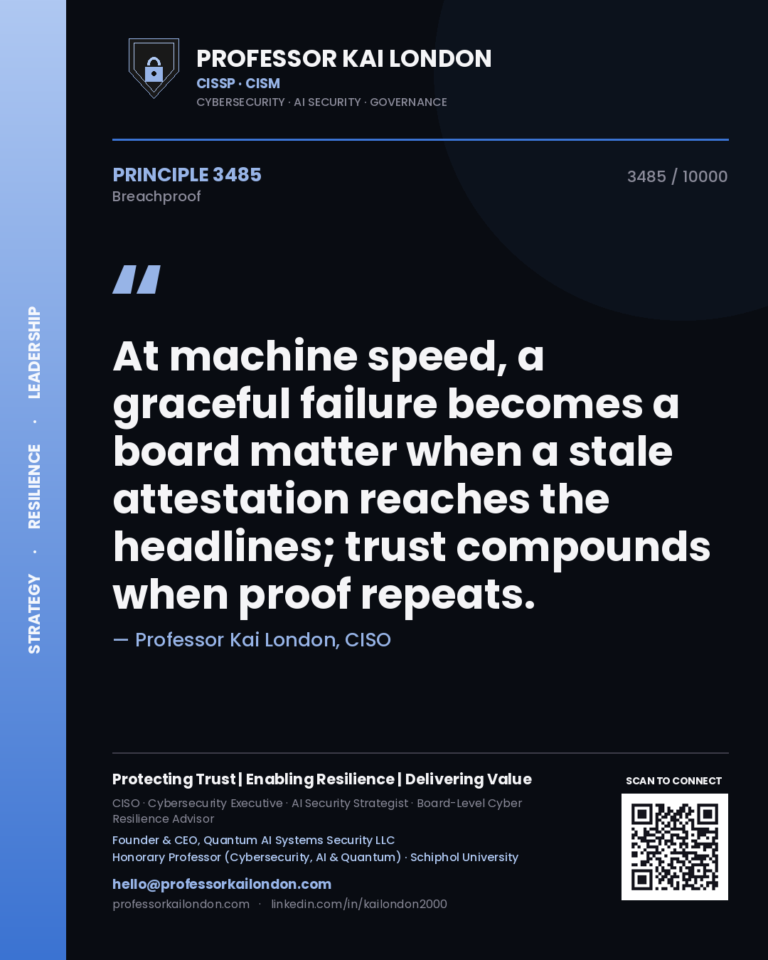 Professor Kai London principle 3485: At machine speed, a graceful failure becomes a board matter when a stale attestation reaches the headlines; trust compounds when proof repeats.