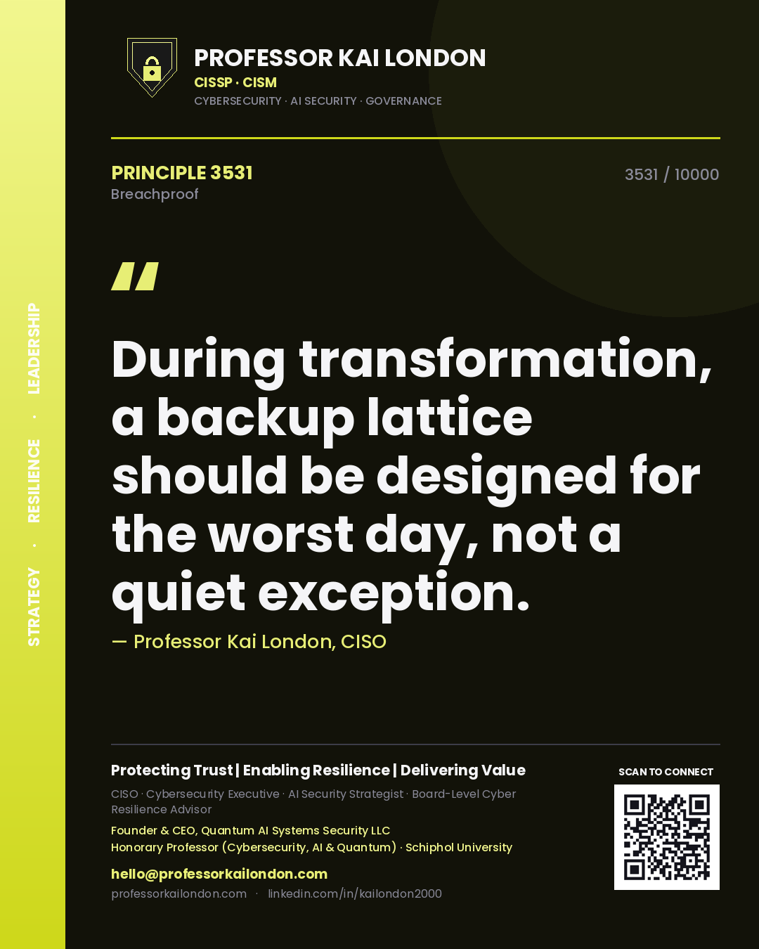 Professor Kai London principle 3531: During transformation, a backup lattice should be designed for the worst day, not a quiet exception.