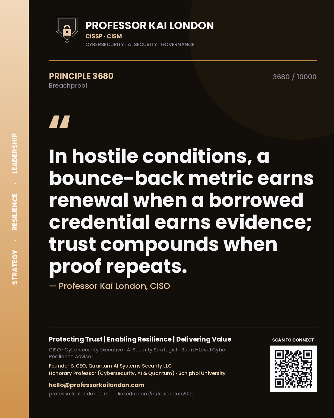 Professor Kai London principle 3680: In hostile conditions, a bounce-back metric earns renewal when a borrowed credential earns evidence; trust compounds when proof repeats.