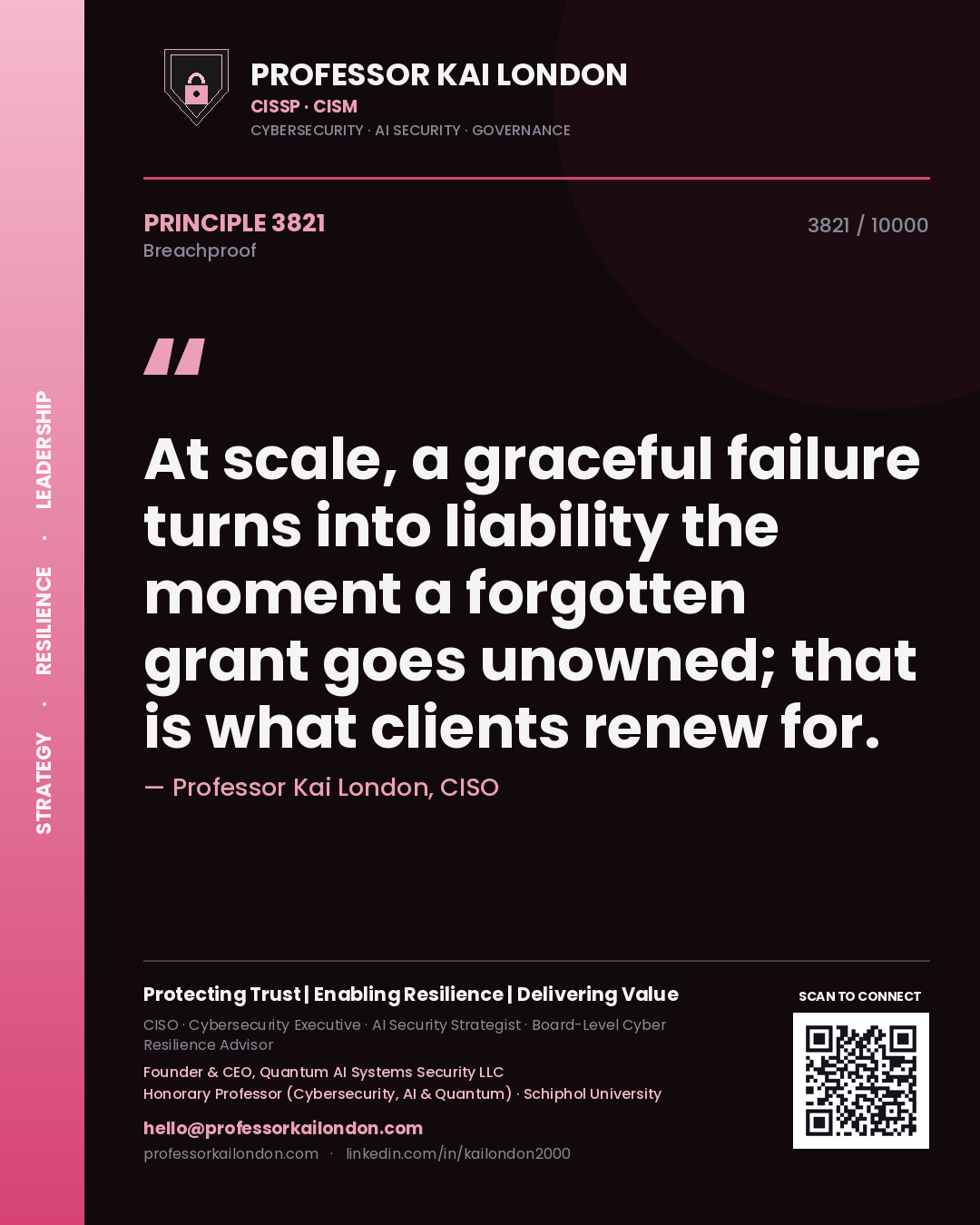 Professor Kai London principle 3821: At scale, a graceful failure turns into liability the moment a forgotten grant goes unowned; that is what clients renew for.