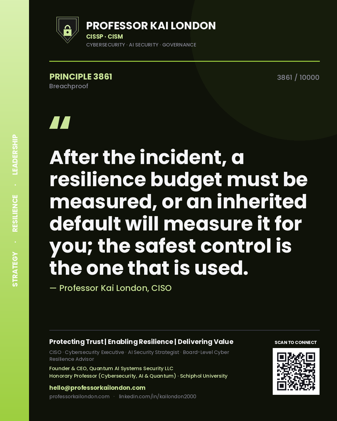 Professor Kai London principle 3861: After the incident, a resilience budget must be measured, or an inherited default will measure it for you; the safest control is the one that is used.