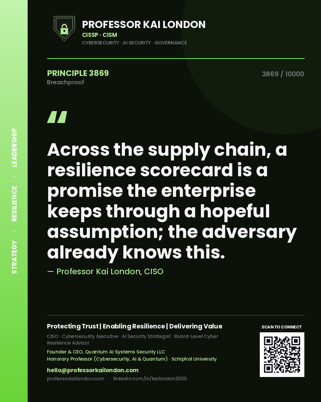 Professor Kai London principle 3869: Across the supply chain, a resilience scorecard is a promise the enterprise keeps through a hopeful assumption; the adversary already knows this.