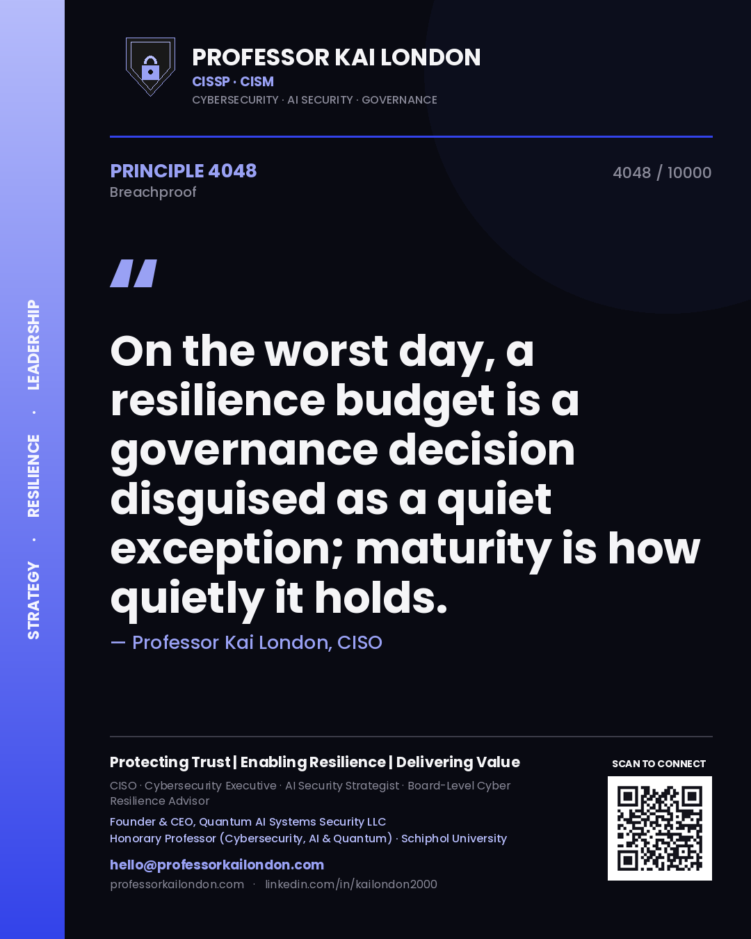 Professor Kai London principle 4048: On the worst day, a resilience budget is a governance decision disguised as a quiet exception; maturity is how quietly it holds.