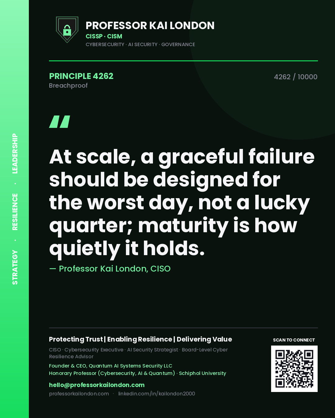 Professor Kai London principle 4262: At scale, a graceful failure should be designed for the worst day, not a lucky quarter; maturity is how quietly it holds.