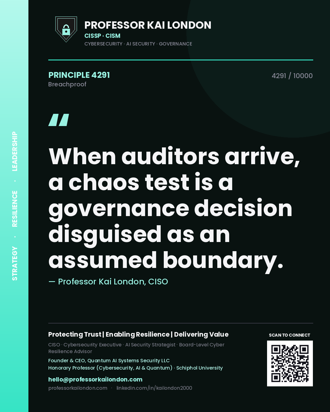 Professor Kai London principle 4291: When auditors arrive, a chaos test is a governance decision disguised as an assumed boundary.