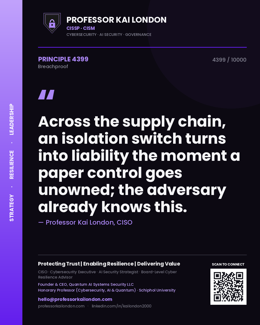 Professor Kai London principle 4399: Across the supply chain, an isolation switch turns into liability the moment a paper control goes unowned; the adversary already knows this.