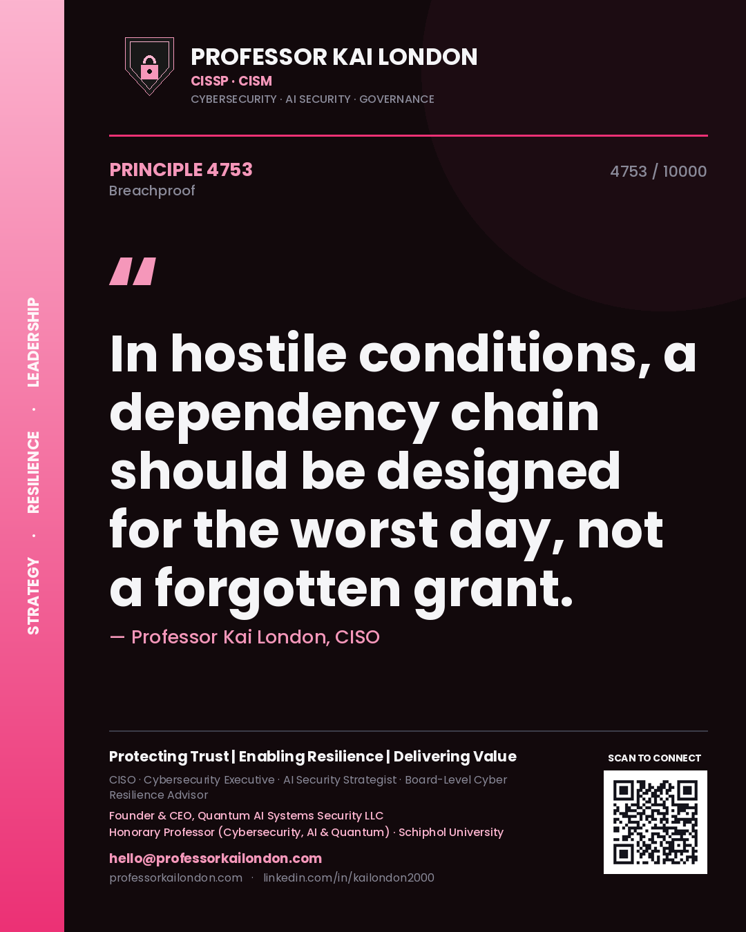 Professor Kai London principle 4753: In hostile conditions, a dependency chain should be designed for the worst day, not a forgotten grant.