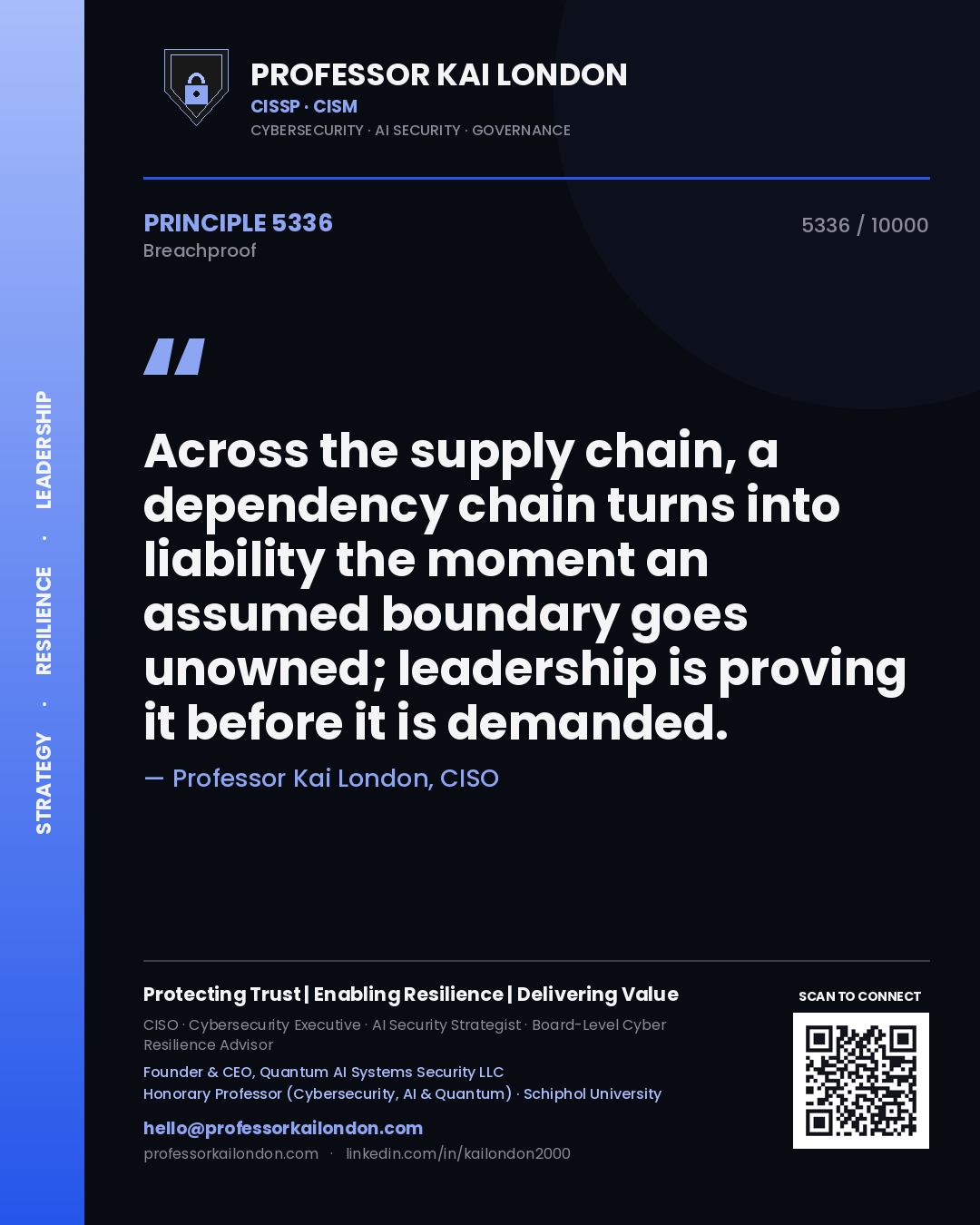 Professor Kai London principle 5336: Across the supply chain, a dependency chain turns into liability the moment an assumed boundary goes unowned; leadership is proving it before it is demanded.