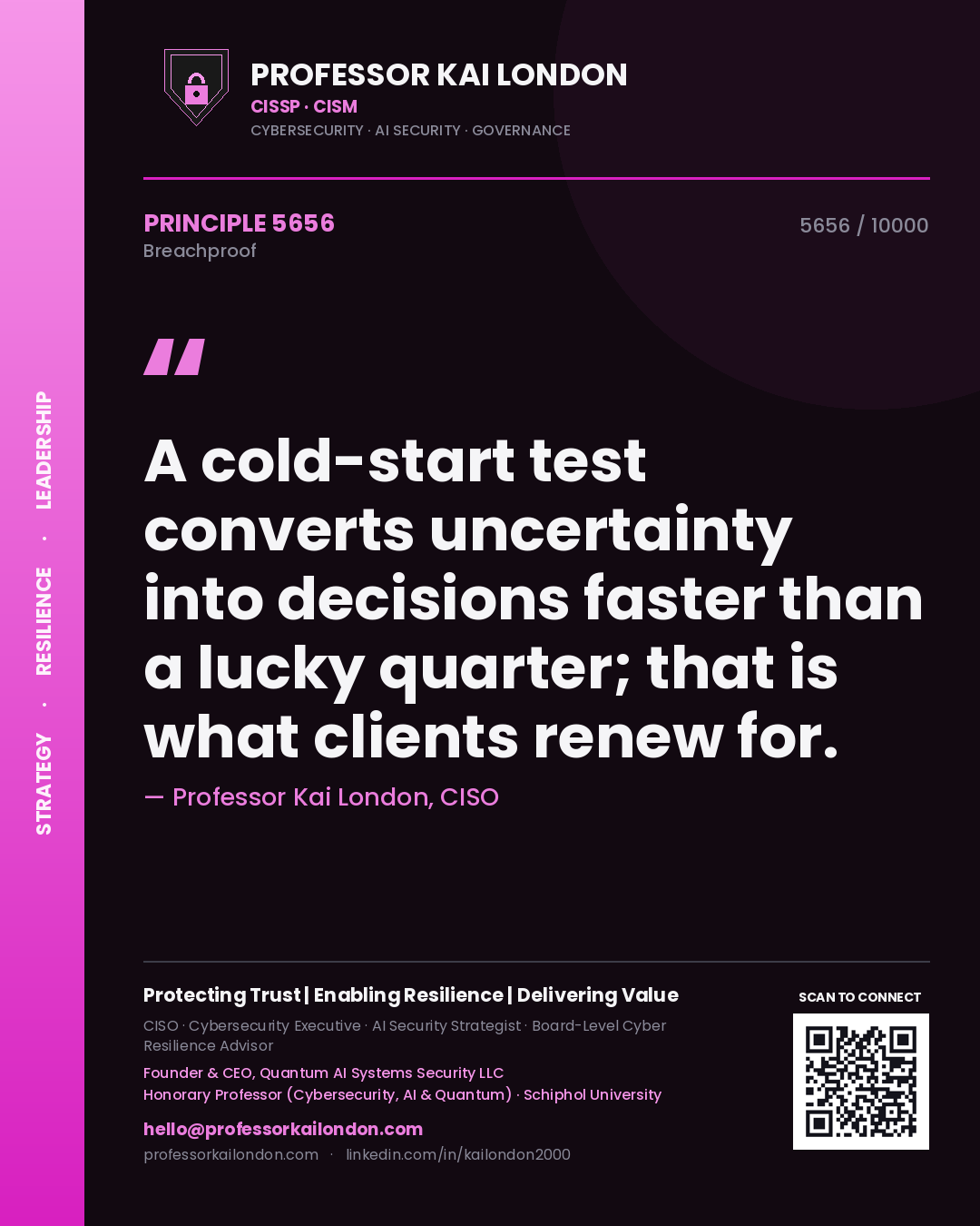 Professor Kai London principle 5656: A cold-start test converts uncertainty into decisions faster than a lucky quarter; that is what clients renew for.