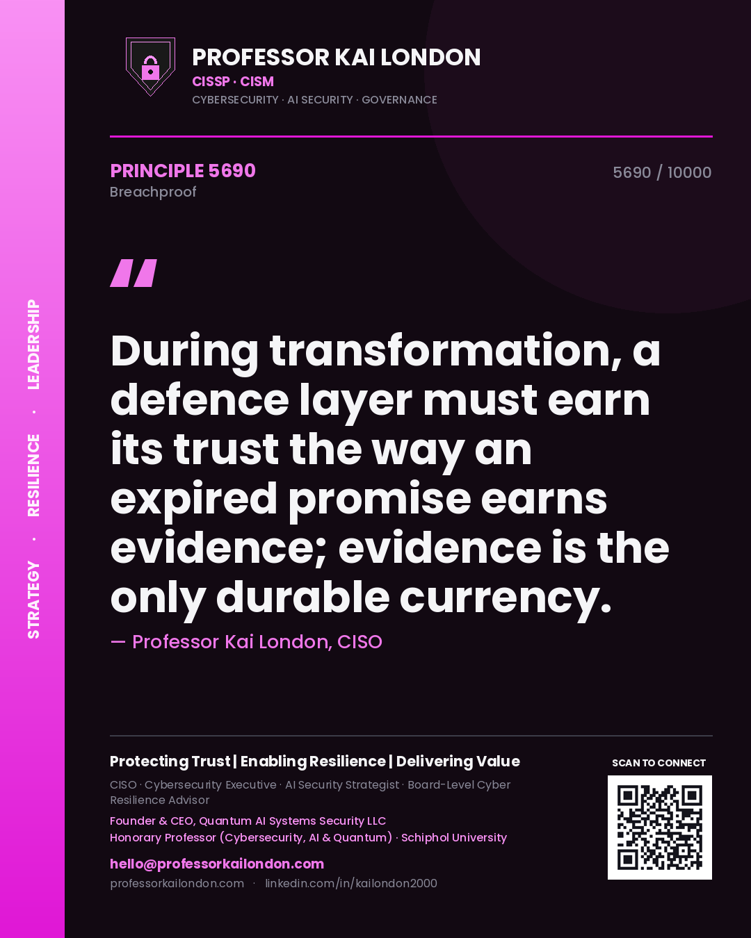 Professor Kai London principle 5690: During transformation, a defence layer must earn its trust the way an expired promise earns evidence; evidence is the only durable currency.