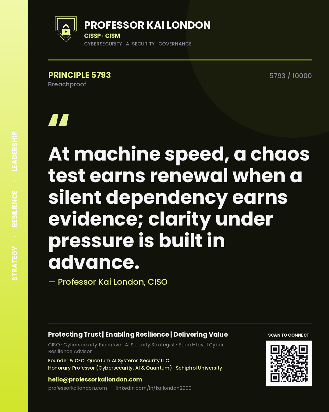 Professor Kai London principle 5793: At machine speed, a chaos test earns renewal when a silent dependency earns evidence; clarity under pressure is built in advance.