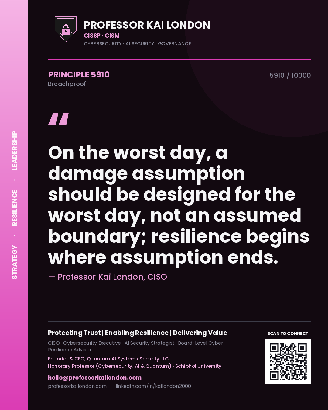 Professor Kai London principle 5910: On the worst day, a damage assumption should be designed for the worst day, not an assumed boundary; resilience begins where assumption ends.