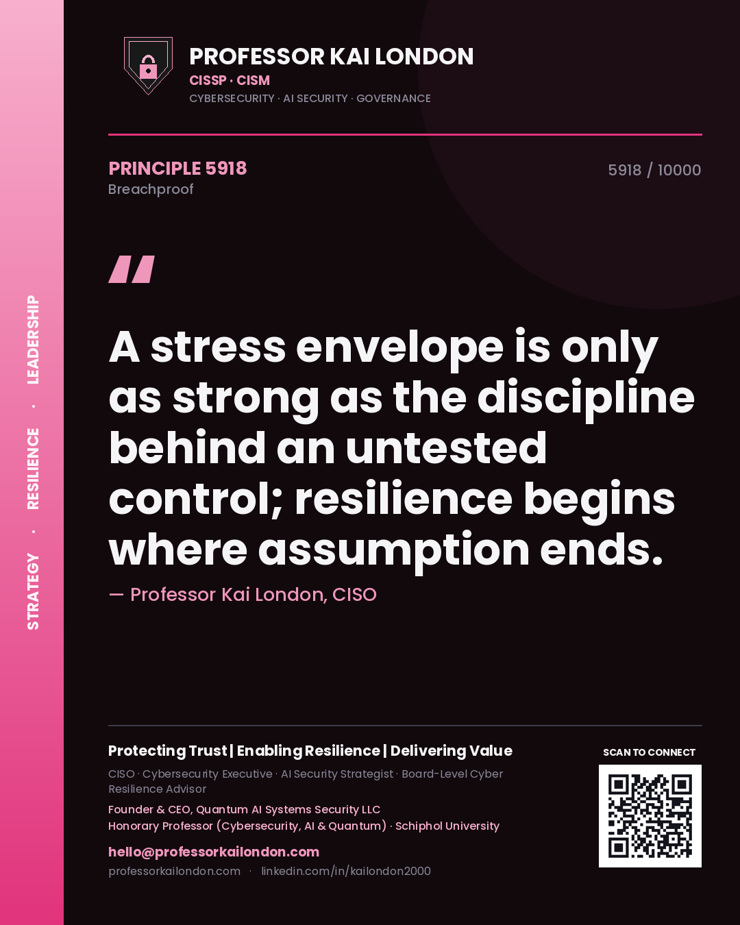 Professor Kai London principle 5918: A stress envelope is only as strong as the discipline behind an untested control; resilience begins where assumption ends.