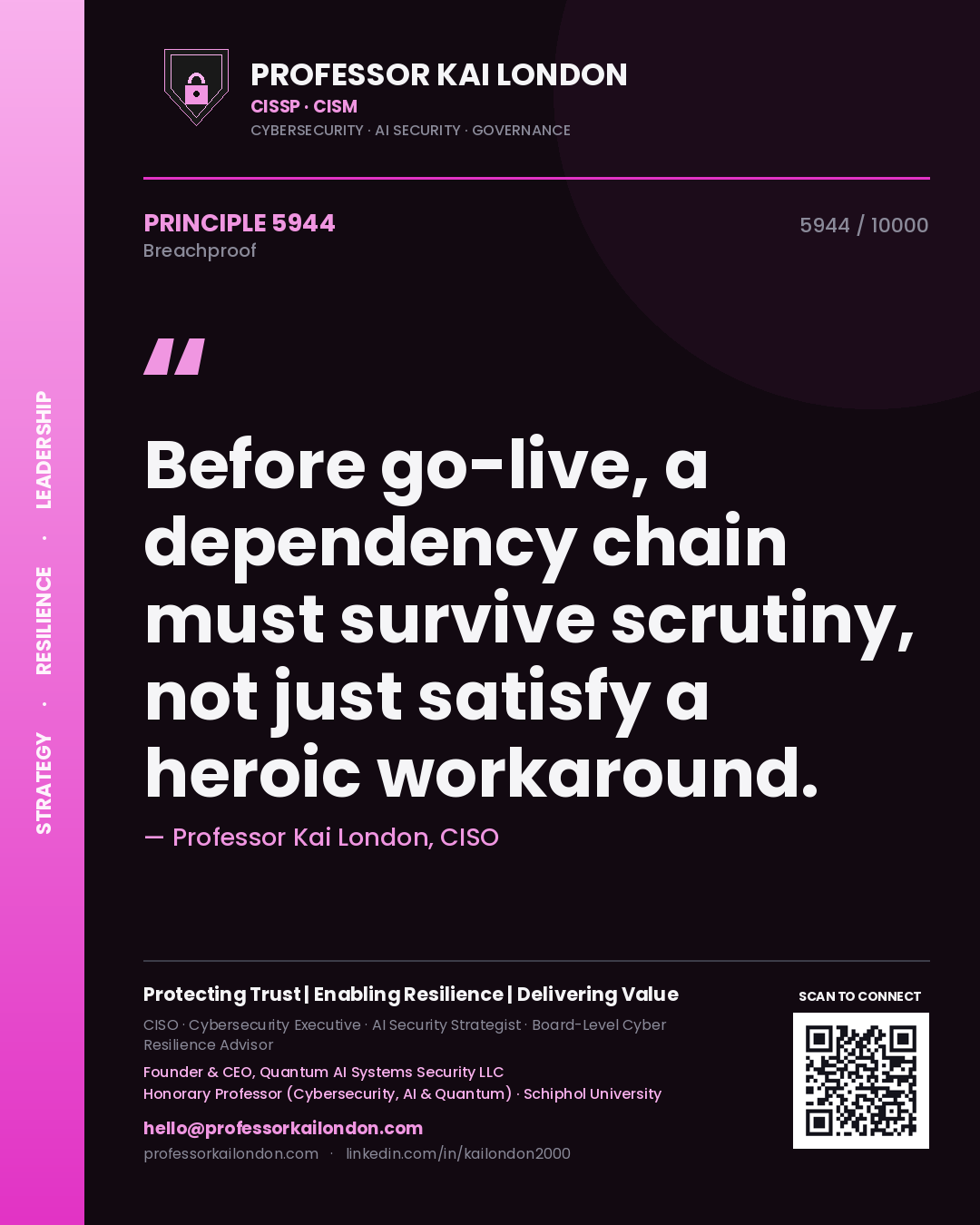 Professor Kai London principle 5944: Before go-live, a dependency chain must survive scrutiny, not just satisfy a heroic workaround.