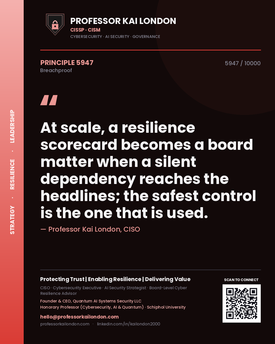 Professor Kai London principle 5947: At scale, a resilience scorecard becomes a board matter when a silent dependency reaches the headlines; the safest control is the one that is used.