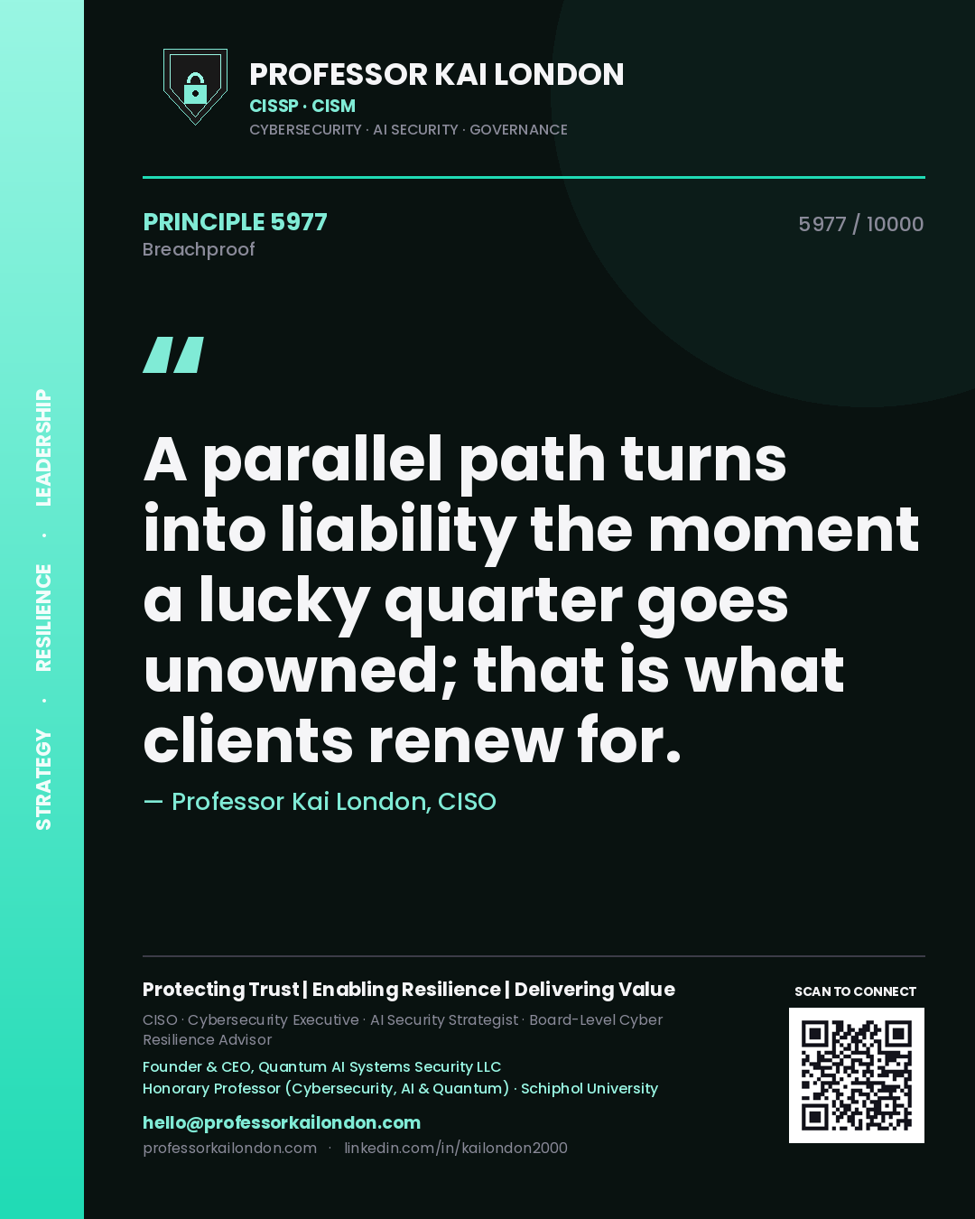 Professor Kai London principle 5977: A parallel path turns into liability the moment a lucky quarter goes unowned; that is what clients renew for.