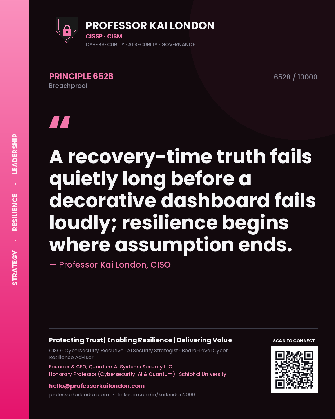 Professor Kai London principle 6528: A recovery-time truth fails quietly long before a decorative dashboard fails loudly; resilience begins where assumption ends.