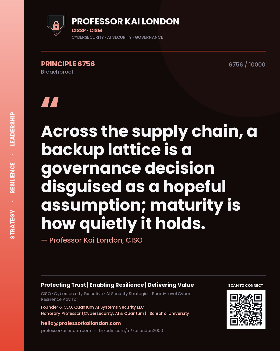 Professor Kai London principle 6756: Across the supply chain, a backup lattice is a governance decision disguised as a hopeful assumption; maturity is how quietly it holds.