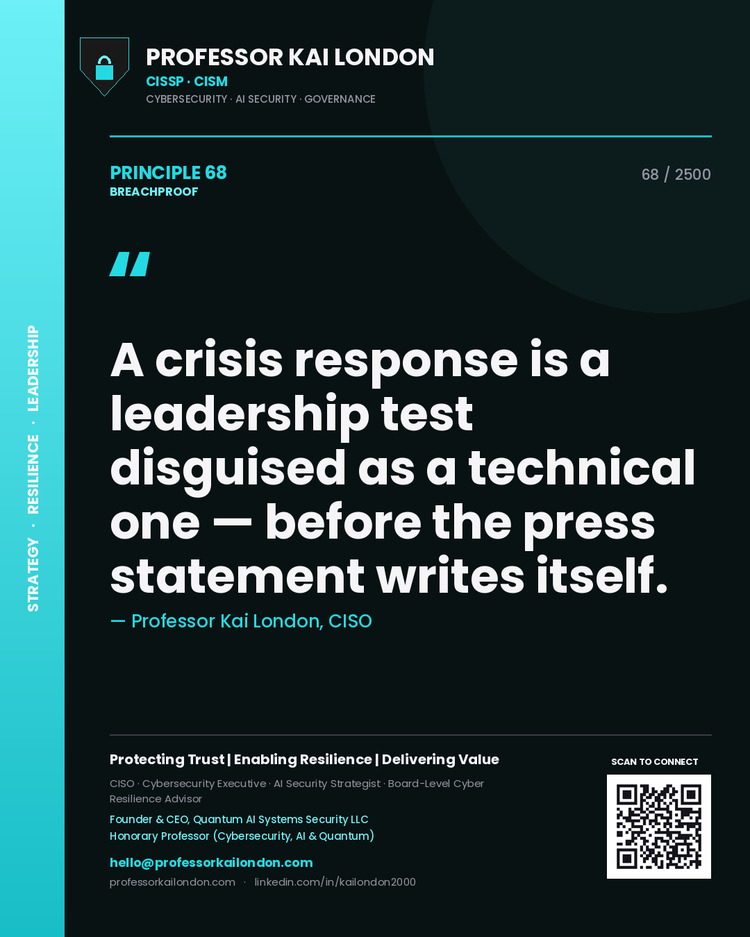 Professor Kai London principle 68: A crisis response is a leadership test disguised as a technical one — before the press statement writes itself.