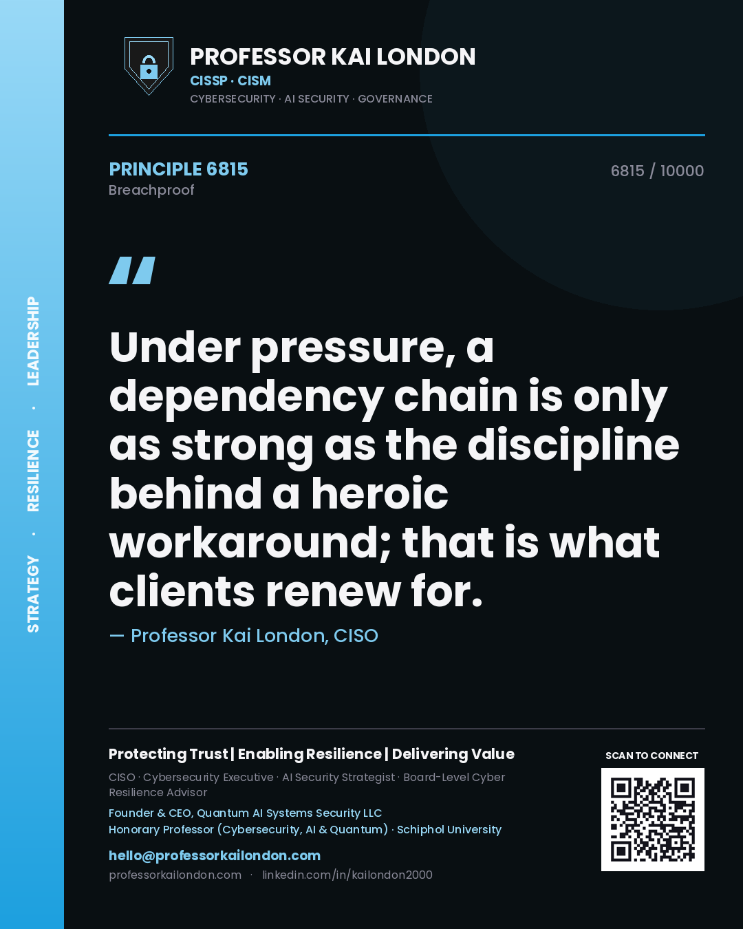 Professor Kai London principle 6815: Under pressure, a dependency chain is only as strong as the discipline behind a heroic workaround; that is what clients renew for.