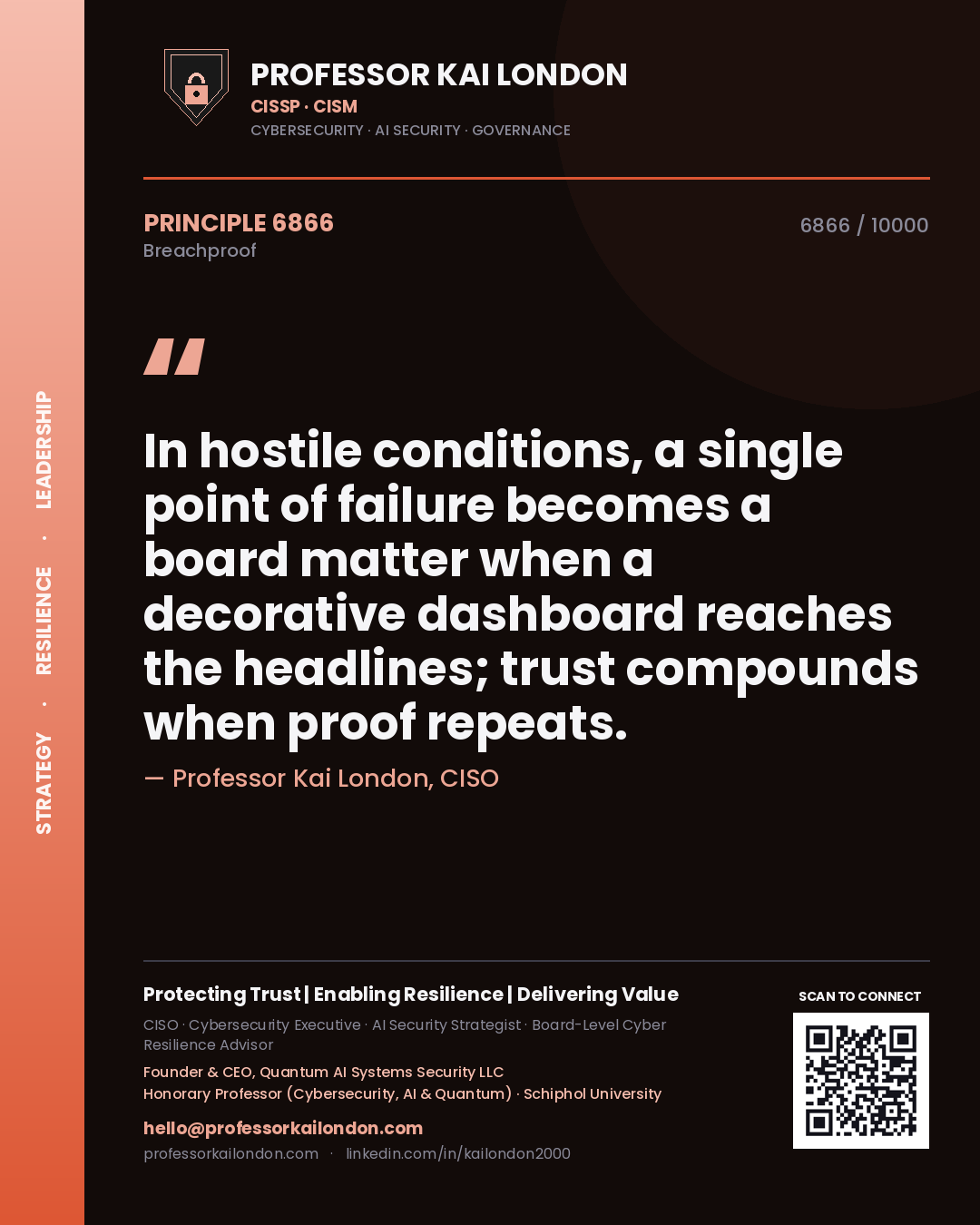 Professor Kai London principle 6866: In hostile conditions, a single point of failure becomes a board matter when a decorative dashboard reaches the headlines; trust compounds when proof repeats.