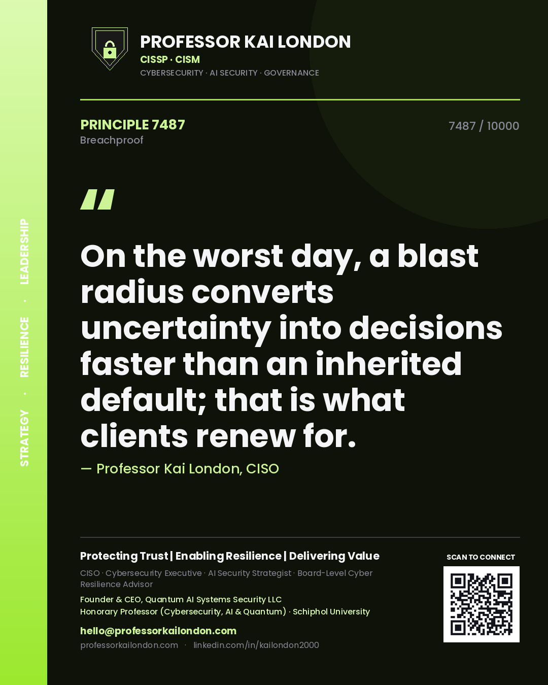 Professor Kai London principle 7487: On the worst day, a blast radius converts uncertainty into decisions faster than an inherited default; that is what clients renew for.