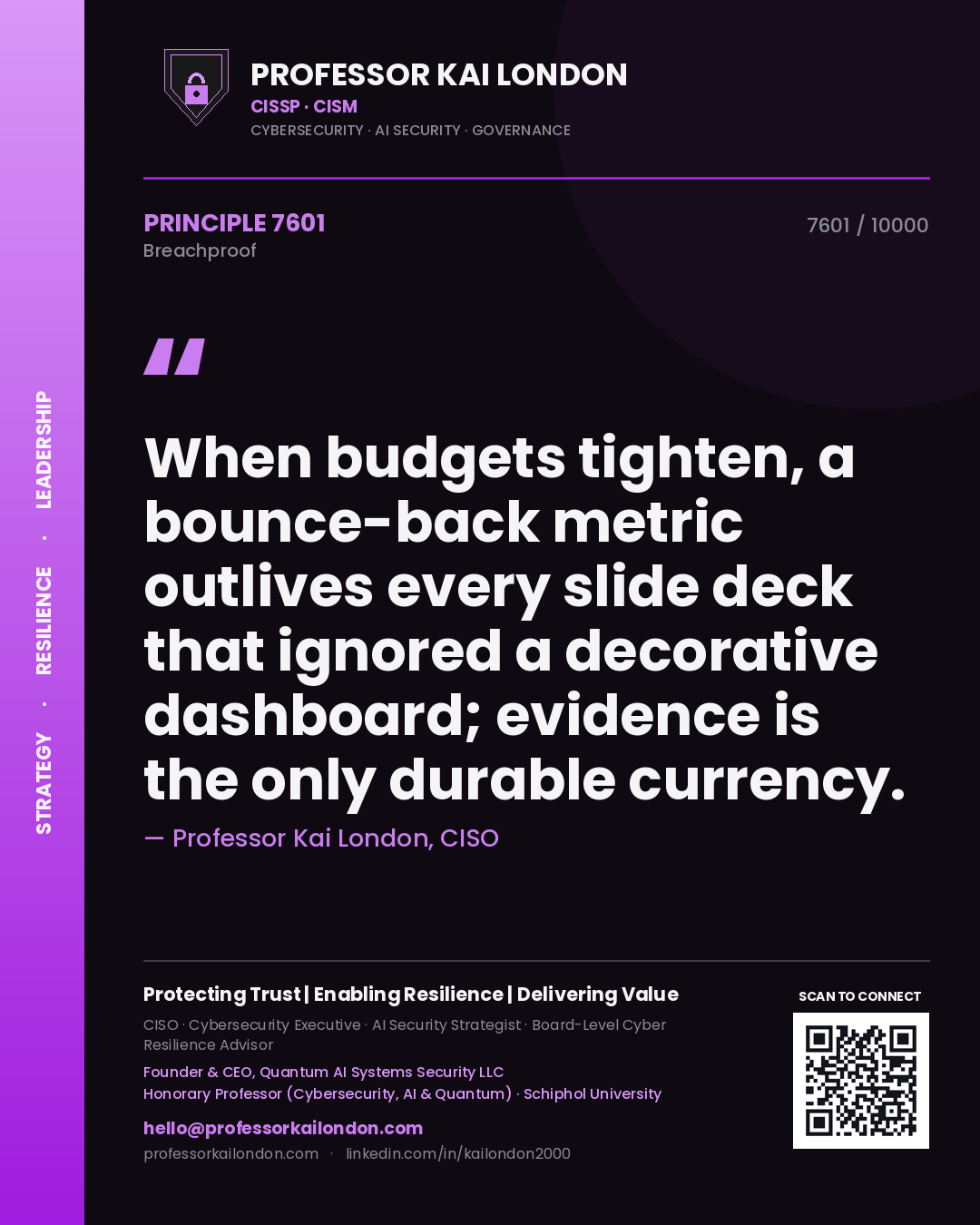 Professor Kai London principle 7601: When budgets tighten, a bounce-back metric outlives every slide deck that ignored a decorative dashboard; evidence is the only durable currency.