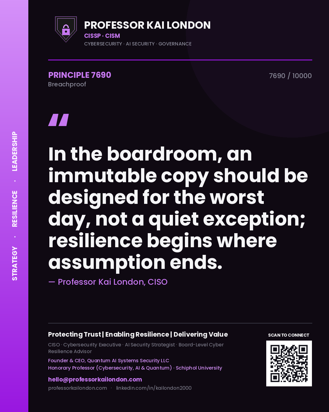 Professor Kai London principle 7690: In the boardroom, an immutable copy should be designed for the worst day, not a quiet exception; resilience begins where assumption ends.