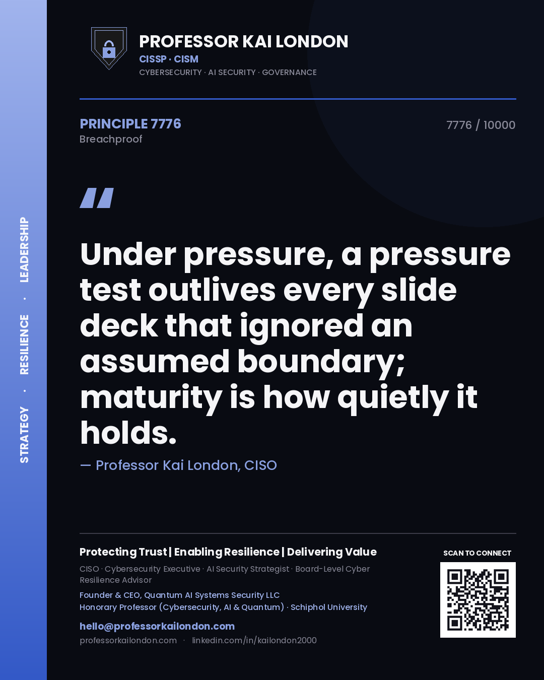 Professor Kai London principle 7776: Under pressure, a pressure test outlives every slide deck that ignored an assumed boundary; maturity is how quietly it holds.