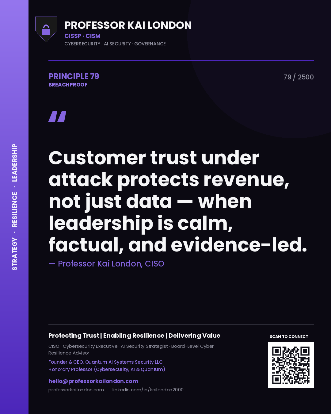 Professor Kai London principle 79: Customer trust under attack protects revenue, not just data — when leadership is calm, factual, and evidence-led.