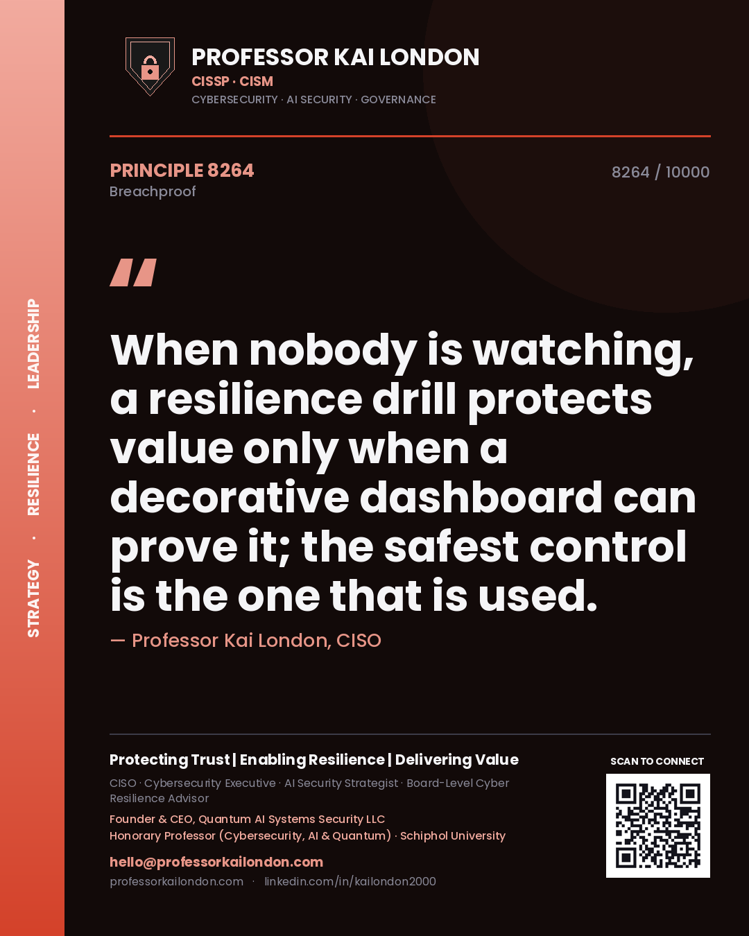 Professor Kai London principle 8264: When nobody is watching, a resilience drill protects value only when a decorative dashboard can prove it; the safest control is the one that is used.