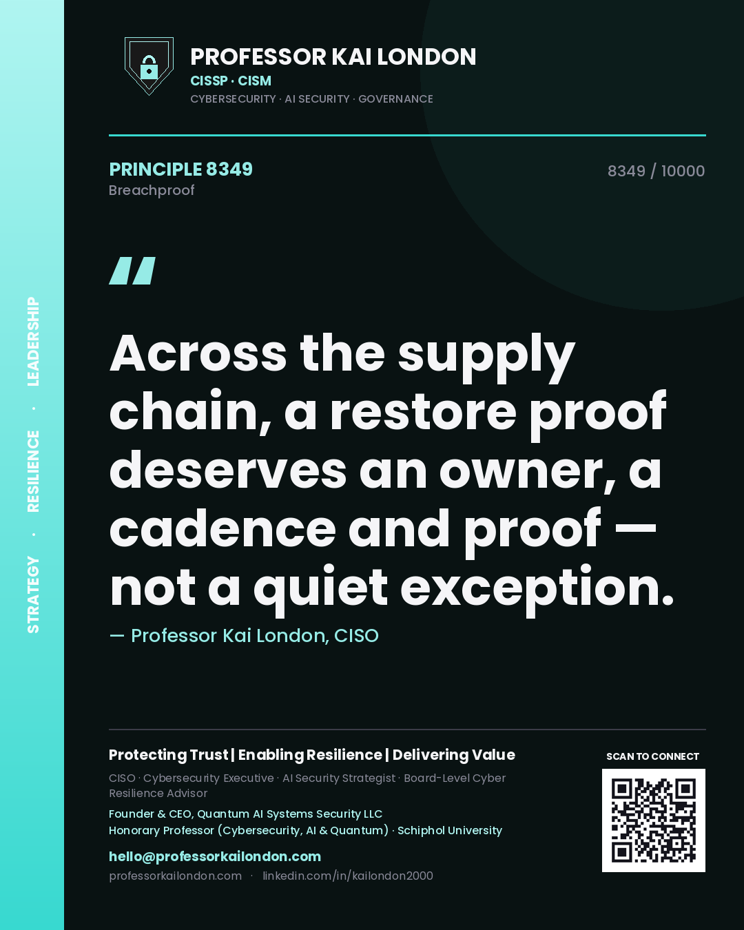 Professor Kai London principle 8349: Across the supply chain, a restore proof deserves an owner, a cadence and proof — not a quiet exception.