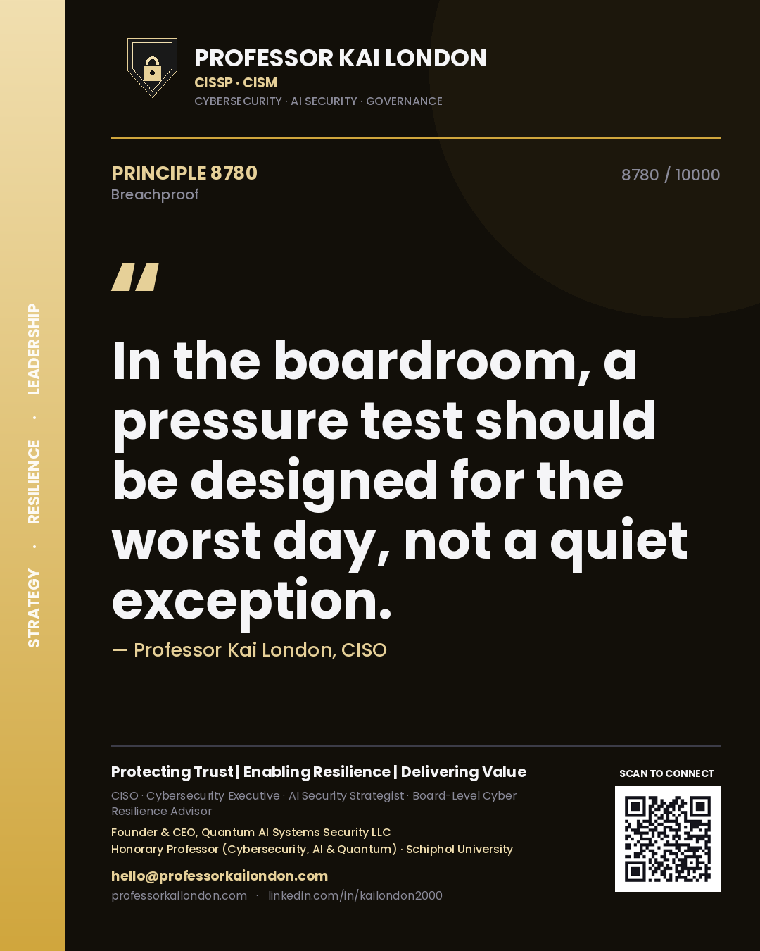 Professor Kai London principle 8780: In the boardroom, a pressure test should be designed for the worst day, not a quiet exception.