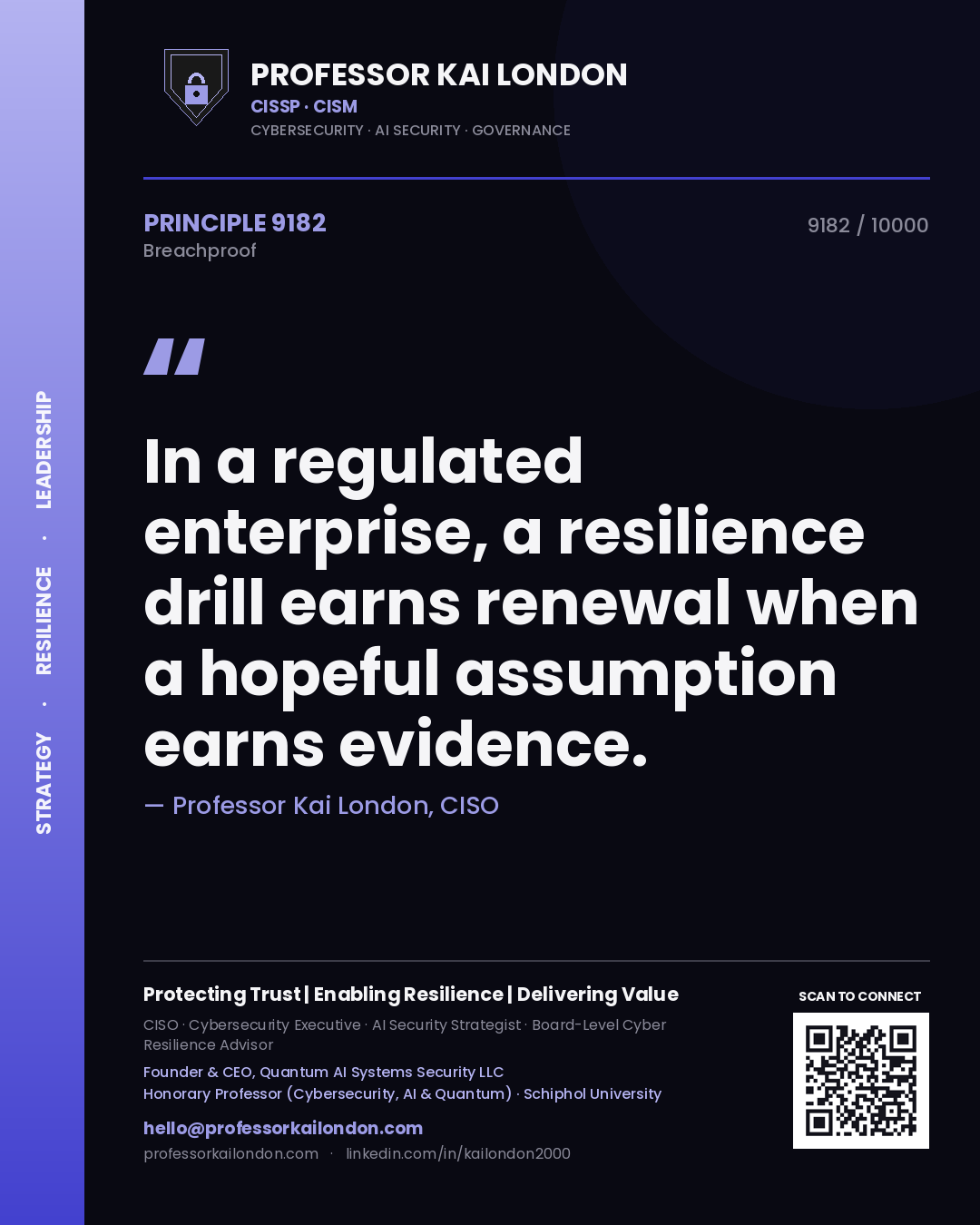 Professor Kai London principle 9182: In a regulated enterprise, a resilience drill earns renewal when a hopeful assumption earns evidence.