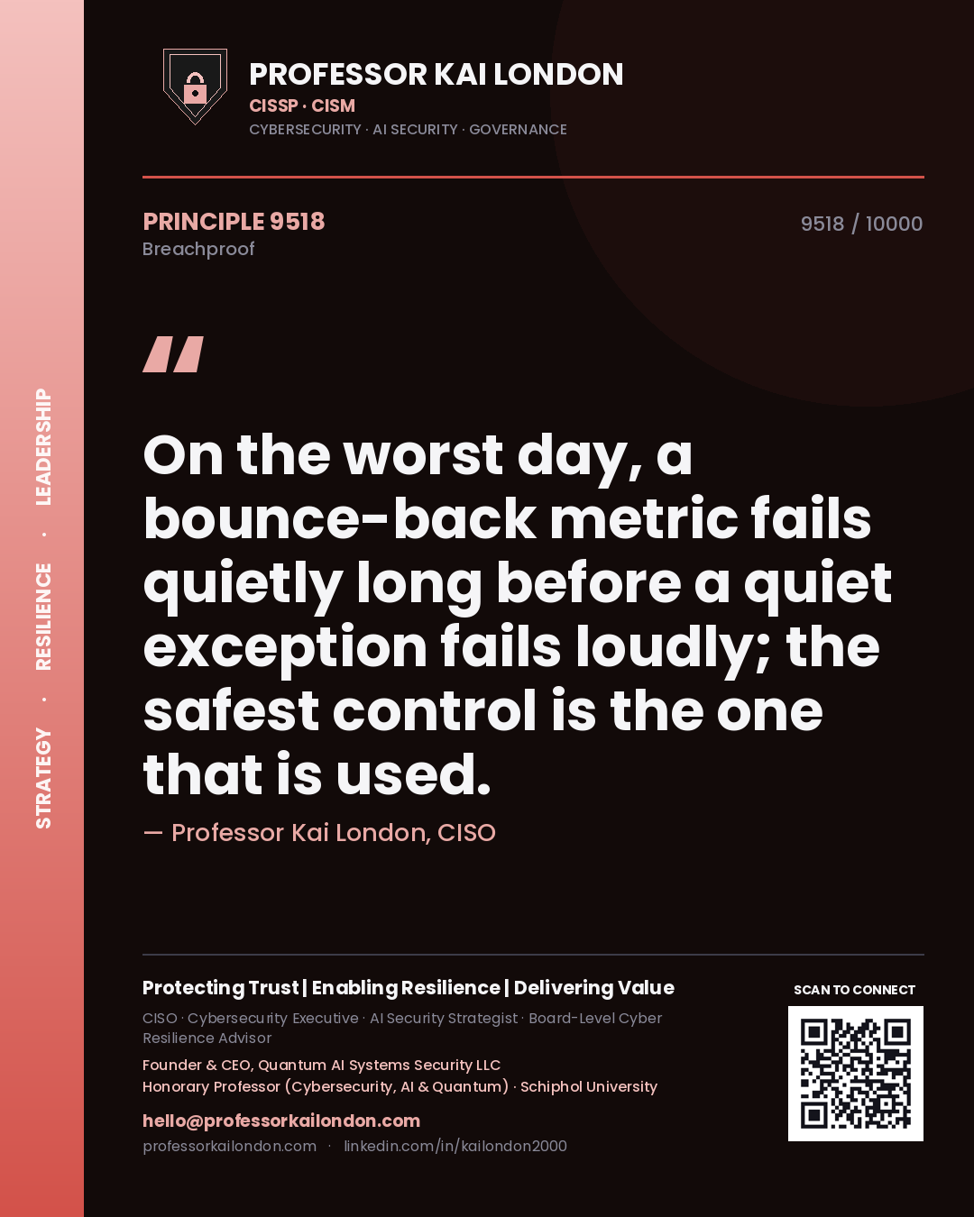 Professor Kai London principle 9518: On the worst day, a bounce-back metric fails quietly long before a quiet exception fails loudly; the safest control is the one that is used.