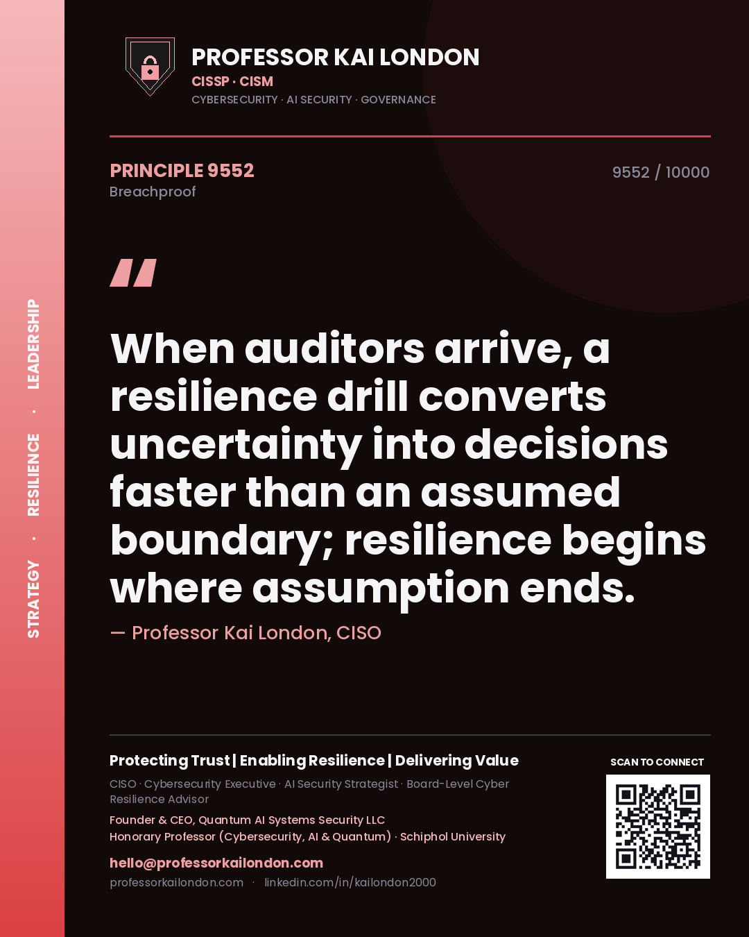 Professor Kai London principle 9552: When auditors arrive, a resilience drill converts uncertainty into decisions faster than an assumed boundary; resilience begins where assumption ends.