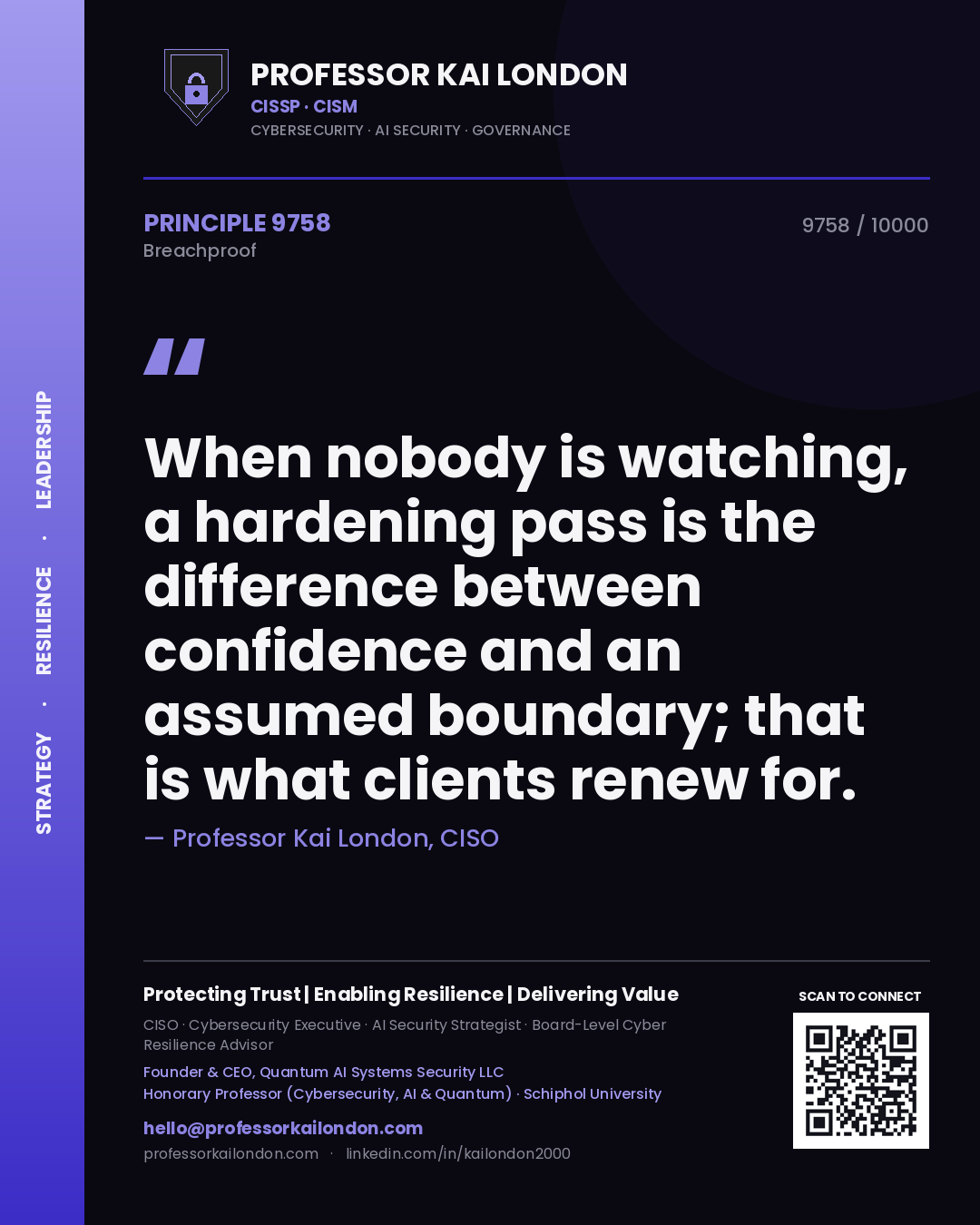 Professor Kai London principle 9758: When nobody is watching, a hardening pass is the difference between confidence and an assumed boundary; that is what clients renew for.