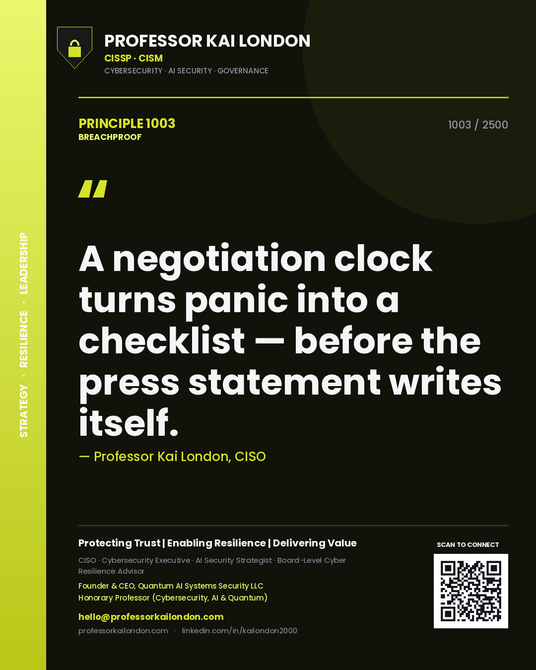 Professor Kai London principle 1003: A negotiation clock turns panic into a checklist — before the press statement writes itself.