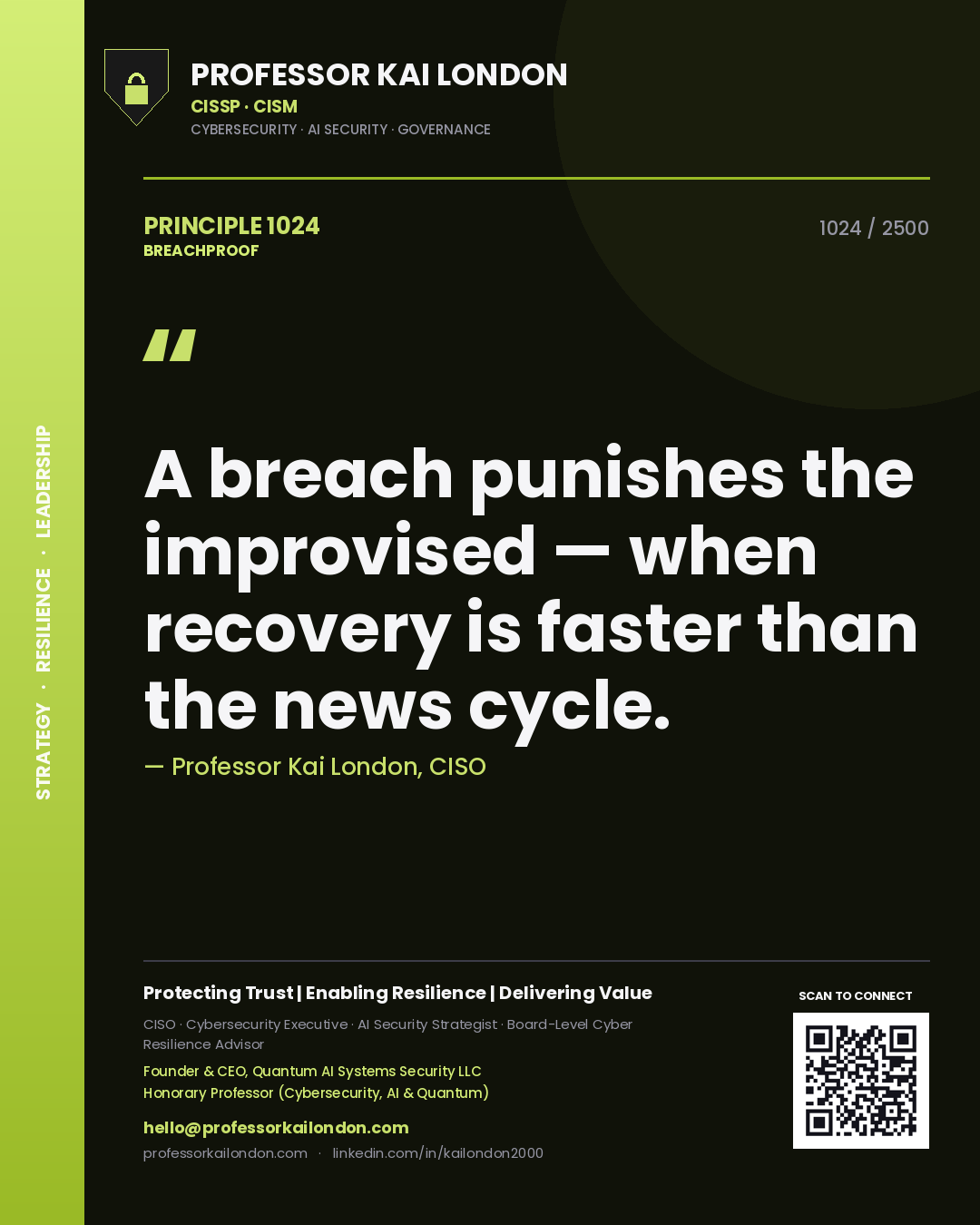 Professor Kai London principle 1024: A breach punishes the improvised — when recovery is faster than the news cycle.