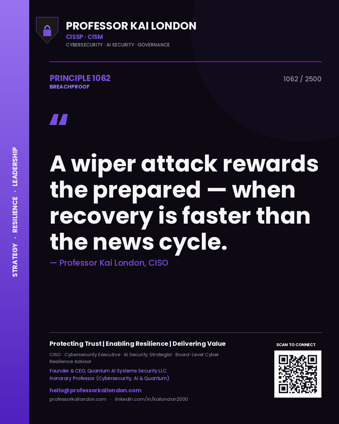 Professor Kai London principle 1062: A wiper attack rewards the prepared — when recovery is faster than the news cycle.