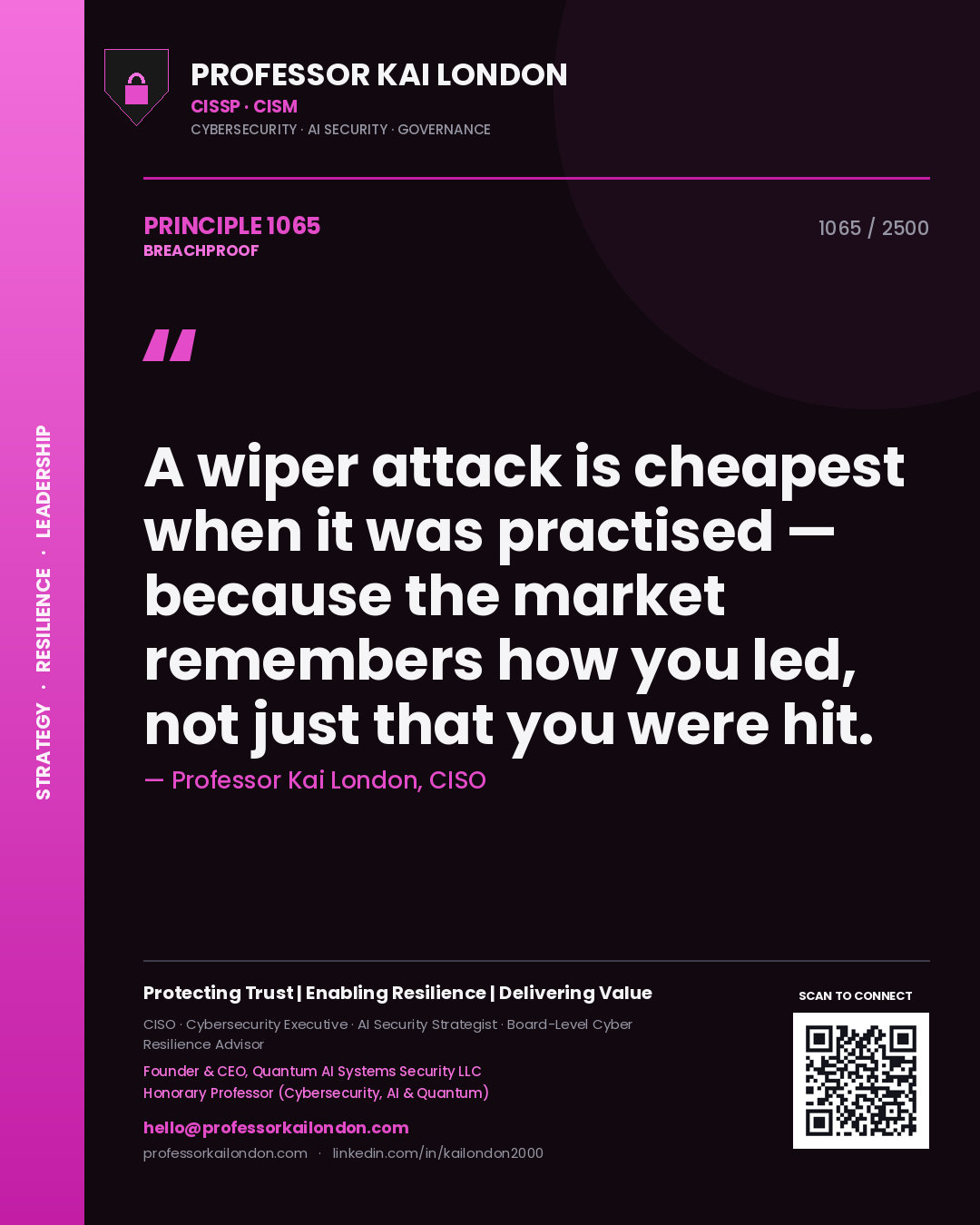 Professor Kai London principle 1065: A wiper attack is cheapest when it was practised — because the market remembers how you led, not just that you were hit.