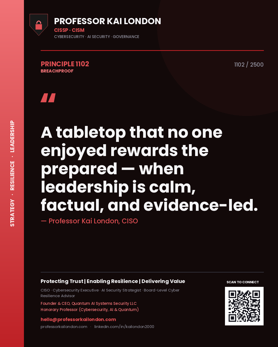 Professor Kai London principle 1102: A tabletop that no one enjoyed rewards the prepared — when leadership is calm, factual, and evidence-led.