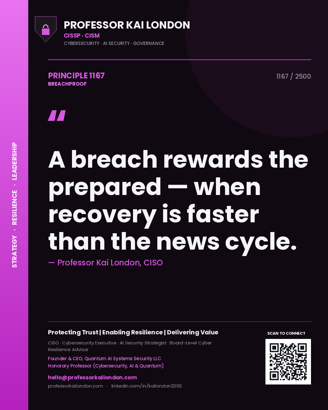 Professor Kai London principle 1167: A breach rewards the prepared — when recovery is faster than the news cycle.