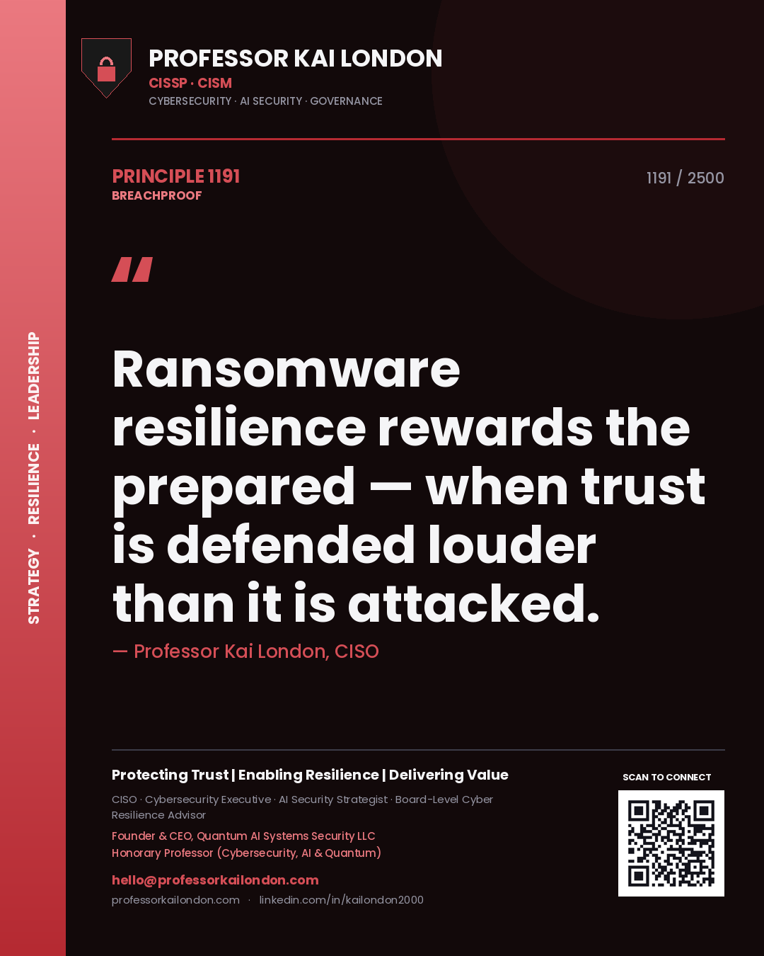 Professor Kai London principle 1191: Ransomware resilience rewards the prepared — when trust is defended louder than it is attacked.
